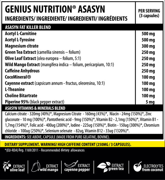 ASASYN 180caps FAT KILLER Genius Nutrition – Supliment termogenic pentru arderea eficienta a grasimilor cu adaos de electroliti