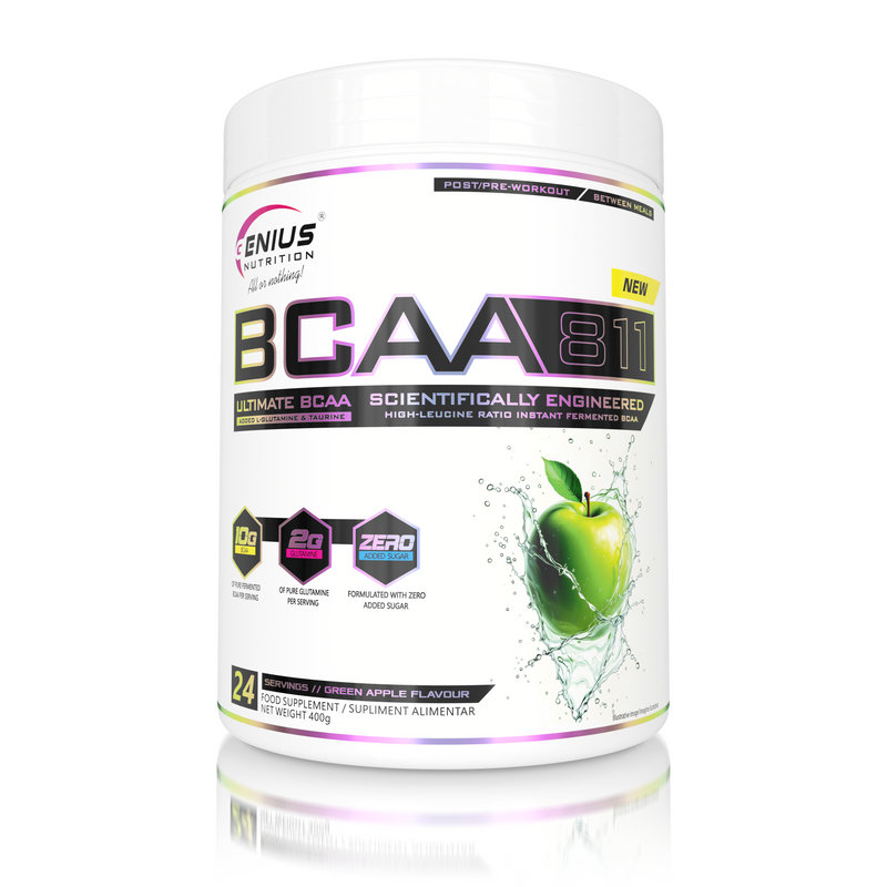 Incarca imaginea in galerie, BCAA-811 400g 24serv Genius Nutrition Mar Verde – Supliment pentru refacere musculara pe baza de aminoacizi cu catena ramificata cu adaos de glutamina si taurina