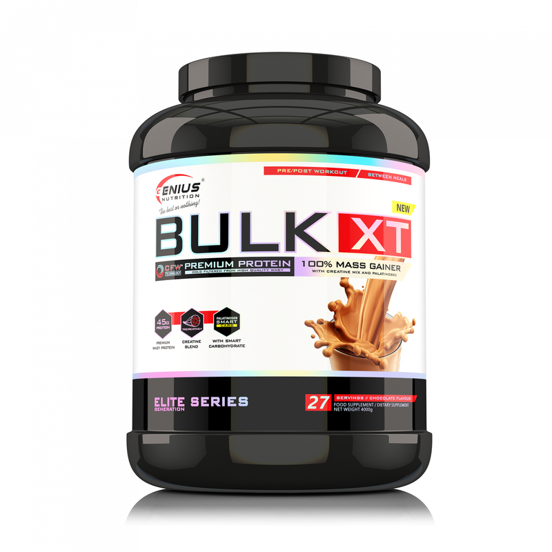 Incarca imaginea in galerie, BULK-XT 4000g 27serv Genius Nutrition Chocolate - Supliment pentru dezvoltarea masei musculare cu proteina si carbohidrati imbunatatit cu creatina si ZMB6