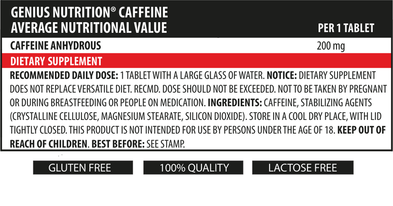 Incarca imaginea in galerie, CAFFEINE 90tabs 200mg 90serv Genius Nutrition – Supliment pentru energie si concentrare cu efect rapid