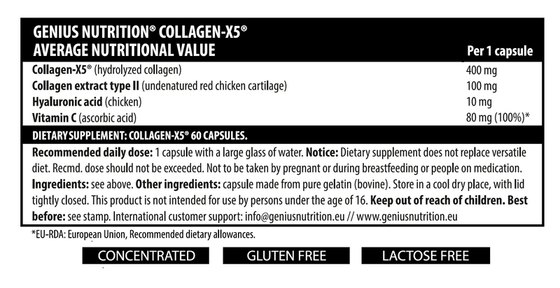 Incarca imaginea in galerie, COLLAGEN-X5 60caps 60 serv Genius Nutrition – Supliment pentru regenerarea cartilajelor, par stralucitor si hidratare