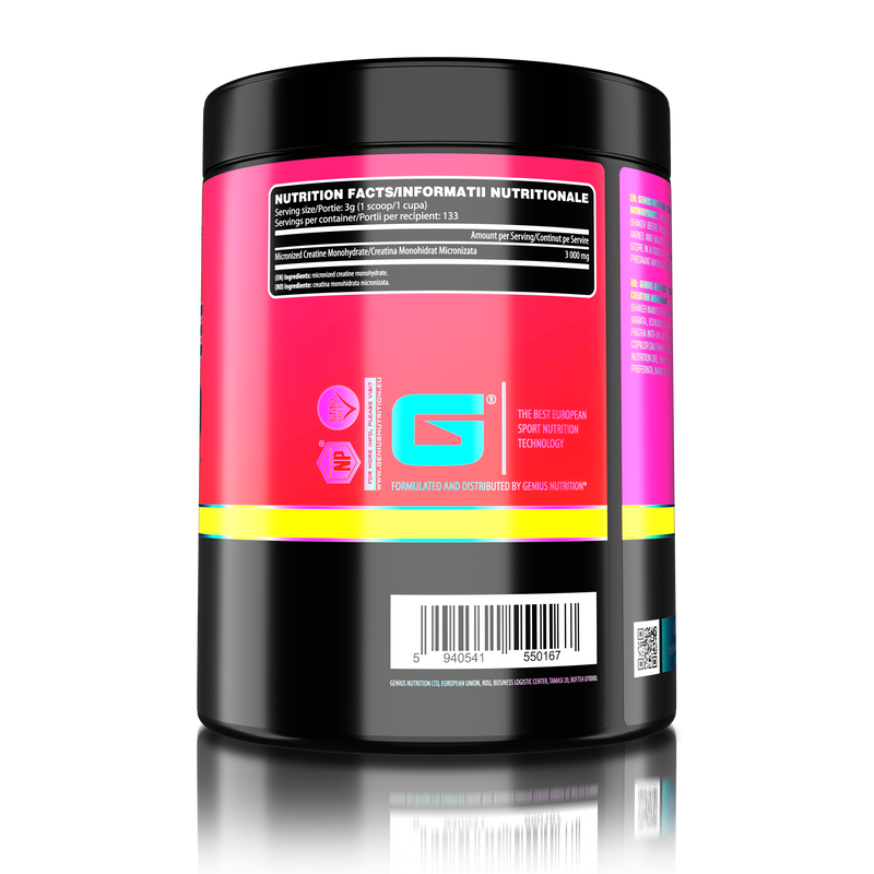 Incarca imaginea in galerie, CREATINE MONOHYDRATE 400g 133 serv Genius Nutrition unflavored - Supliment pentru stimularea productiei de ATP, cresterea masei musculare si imbunatatirea rezistentei fizice