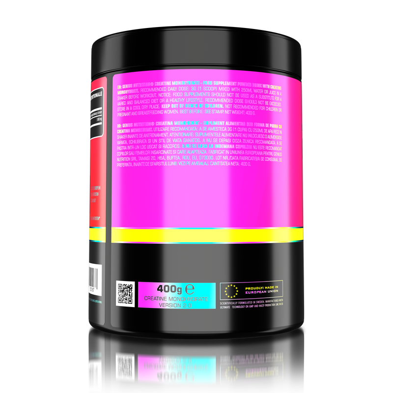 Incarca imaginea in galerie, CREATINE MONOHYDRATE 400g 133 serv Genius Nutrition unflavored - Supliment pentru stimularea productiei de ATP, cresterea masei musculare si imbunatatirea rezistentei fizice