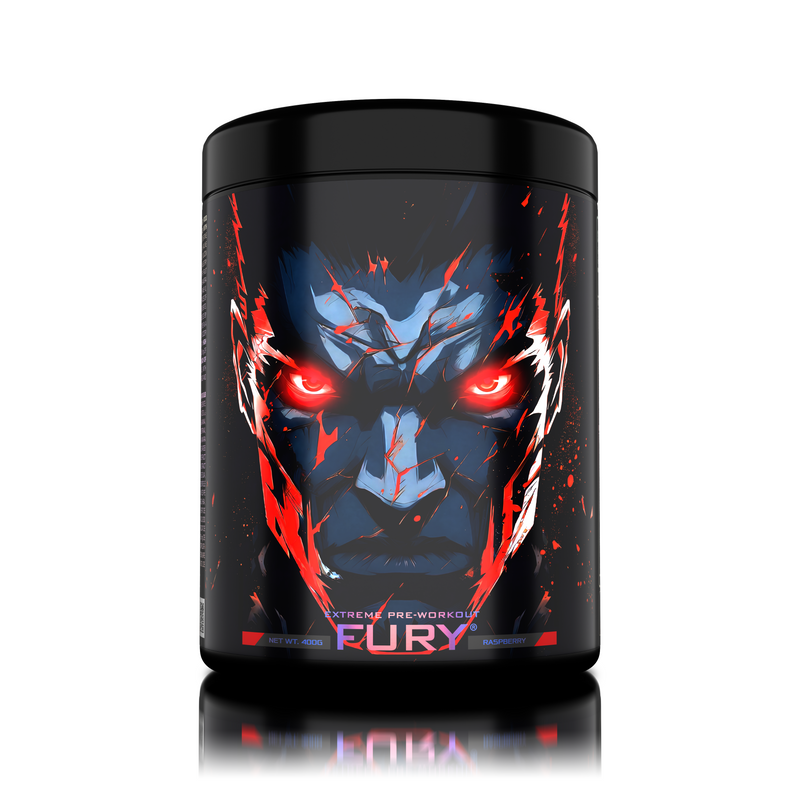 Incarca imaginea in galerie, FURY EXTREME 400g 42serv Genius Nutrition - Supliment pre-workout cu continut ridicat de cofeina pentru energie, pompare si anduranta cu aroma de raspberry bomb