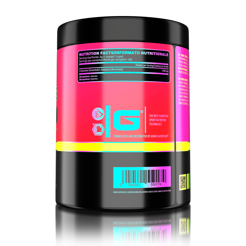 Incarca imaginea in galerie, GLUTAMINE 300g 100serv Genius Nutrition - Supliment cu glutamina pentru sustinerea sanatatii intestinale, intarirea imunitatii si recuperarea musculara dupa antrenamente intense fara aroma