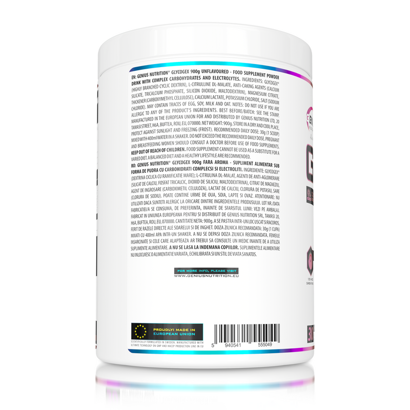 Incarca imaginea in galerie, GLYCOGEX 900g 30 serv Genius Nutrition - Supliment intra-workout cu absorbtie rapida, conceput pentru refacerea glicogenului, sustinerea andurantei, pompare musculara si rehidratare fara disconfort gastric, fara aroma.