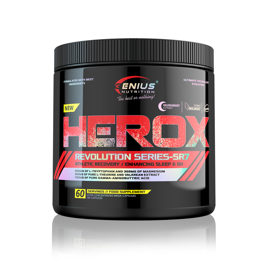 HEROX 180megacaps 60serv Genius Nutrition – Supliment natural din plante cu efect calmant pentru un somn odhinitor