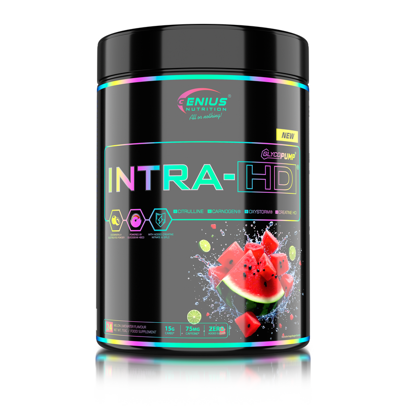 Incarca imaginea in galerie, INTRA-HD 750g 24 serv Genius Nutrition – Supliment intra-workout pentru refacerea rezervelor de glicogen, energie, volumizare musculara si anduranta cu aroma de melon limewater.