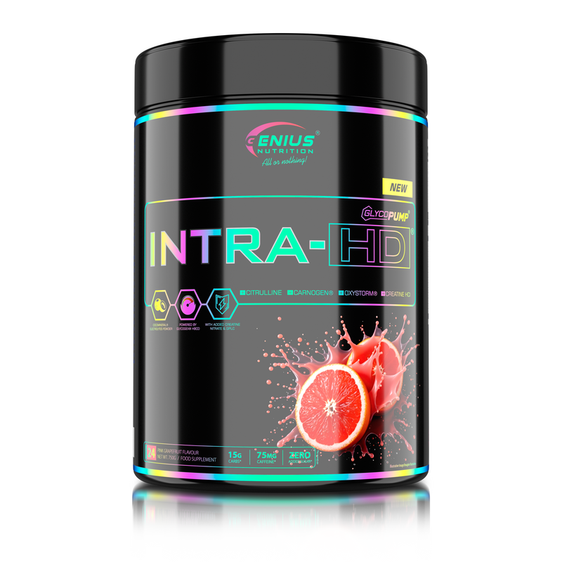 Incarca imaginea in galerie, INTRA-HD 750g 24 serv Genius Nutrition – Supliment intra-workout pentru refacerea rezervelor de glicogen, energie, volumizare musculara si anduranta cu aroma de pink grapefruit.