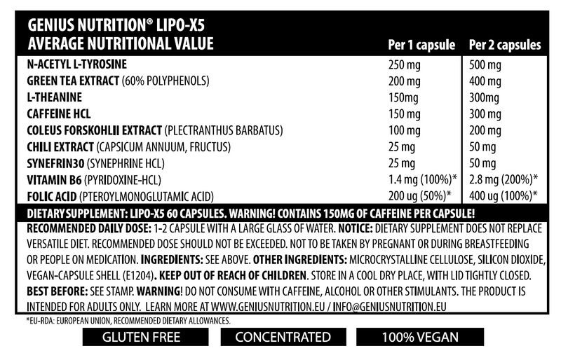 Incarca imaginea in galerie, LIPO-X5 60caps 60serv Genius Nutrition – Supliment termogenic care ajuta la combaterea oboselii, sustinerea performatei cognitive si arderea grasimilor intr-un mod natural si eficient