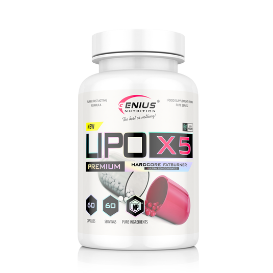 LIPO-X5 60caps 60serv Genius Nutrition – Supliment termogenic care ajuta la combaterea oboselii, sustinerea performatei cognitive si arderea grasimilor intr-un mod natural si eficient