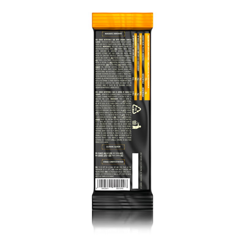 Incarca imaginea in galerie, MULTILAYER PROTEIN BAR 50g Genius Nutrition - Baton proteic cu gust exceptional si profil nutritional echilibrat: 196 kcal, 11g grasimi si 12g proteine cu aroma de vanilie si caramel.