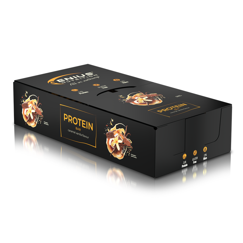 Incarca imaginea in galerie, MULTILAYER PROTEIN BAR 50g Genius Nutrition - Baton proteic cu gust exceptional si profil nutritional echilibrat: 196 kcal, 11g grasimi si 12g proteine cu aroma de vanilie si caramel.
