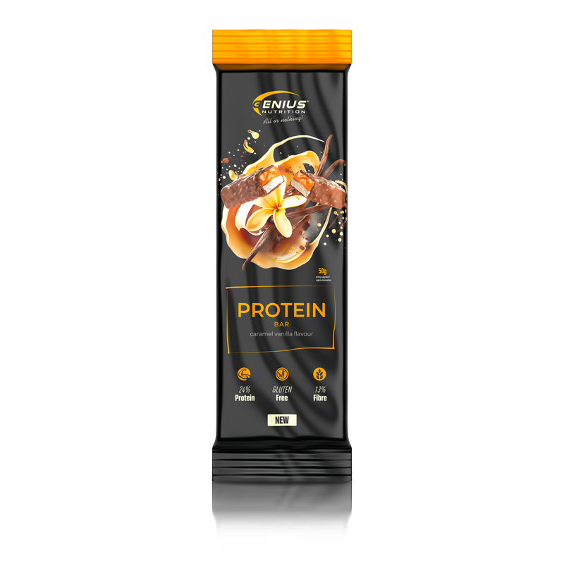 Incarca imaginea in galerie, MULTILAYER PROTEIN BAR 50g Genius Nutrition - Baton proteic cu gust exceptional si profil nutritional echilibrat: 196 kcal, 11g grasimi si 12g proteine cu aroma de vanilie si caramel.