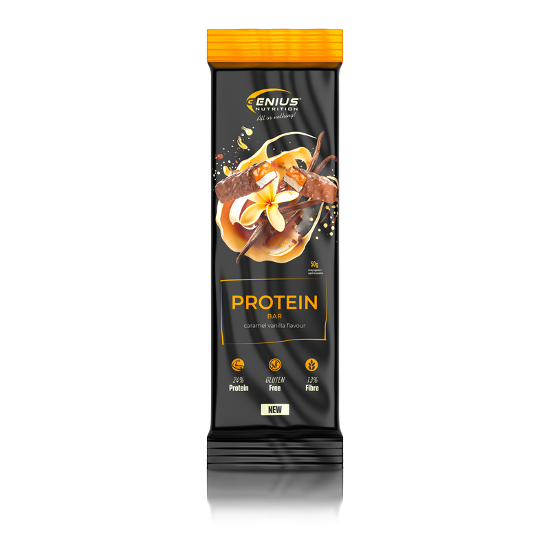 Incarca imaginea in galerie, MULTILAYER PROTEIN BAR 50g Genius Nutrition - Baton proteic cu gust exceptional si profil nutritional echilibrat: 196 kcal, 11g grasimi si 12g proteine cu aroma de vanilie si caramel.