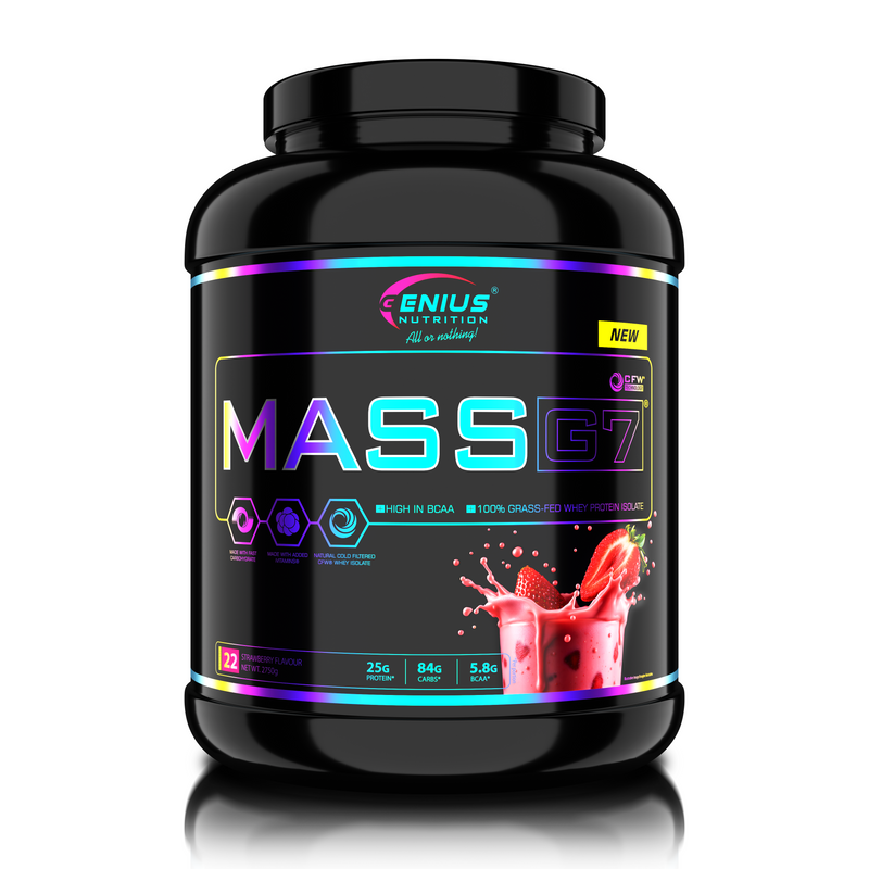 Incarca imaginea in galerie, MASS G7 Genius Nutrition 2750g 22serv - Supliment alimentar premium de tip gainer pe baza de izolat proteic din zer (CFW®), maltodextrina si grasimi sanatoase din ulei de cocos (MCT), special conceput pentru cresterea masei musculare, a fortei si sustinerea recuperarii rapide.