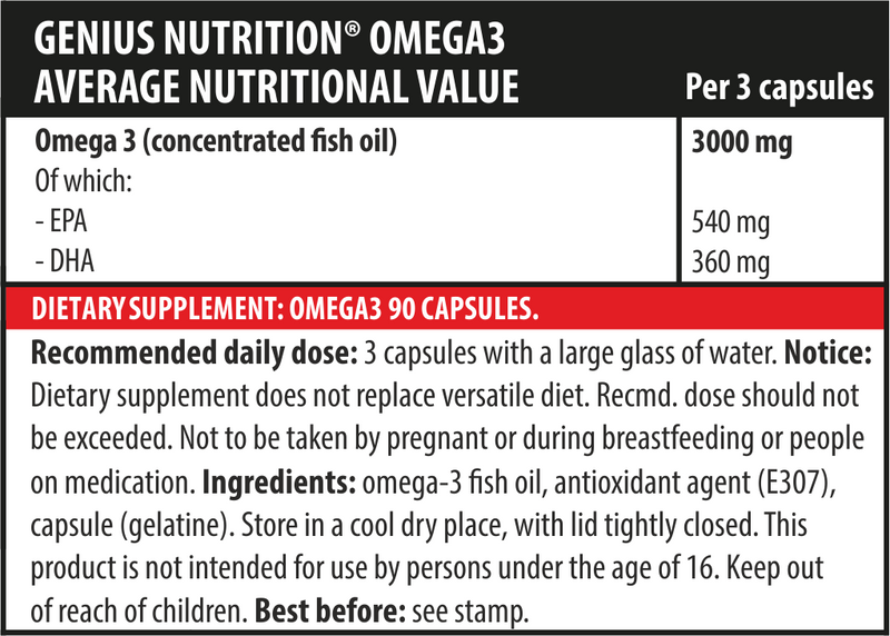 Incarca imaginea in galerie, OMEGA-3 90softgels 30serv Genius Nutrition – Supliment cu Omega-3 pentru sustinerea sanatatii cardiovasculare, a functiei cerebrale si a articulatiilor