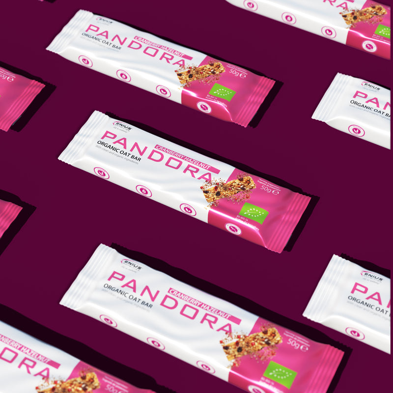 Incarca imaginea in galerie, PANDORA BIO OAT BAR 50g Genius Nutrition Cranberry Hazelnut - Baton delicios si hranitor, realizat din ingrediente 100% organice fara gluten.