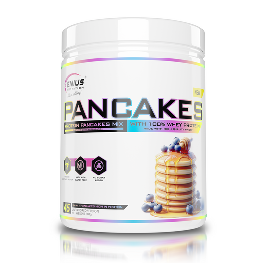PROTEIN PANCAKES 500g Genius Nutrition Fara aroma - Amestec delicios pentru clatite fara gluten, bogat in proteine fara zahar adaugat.