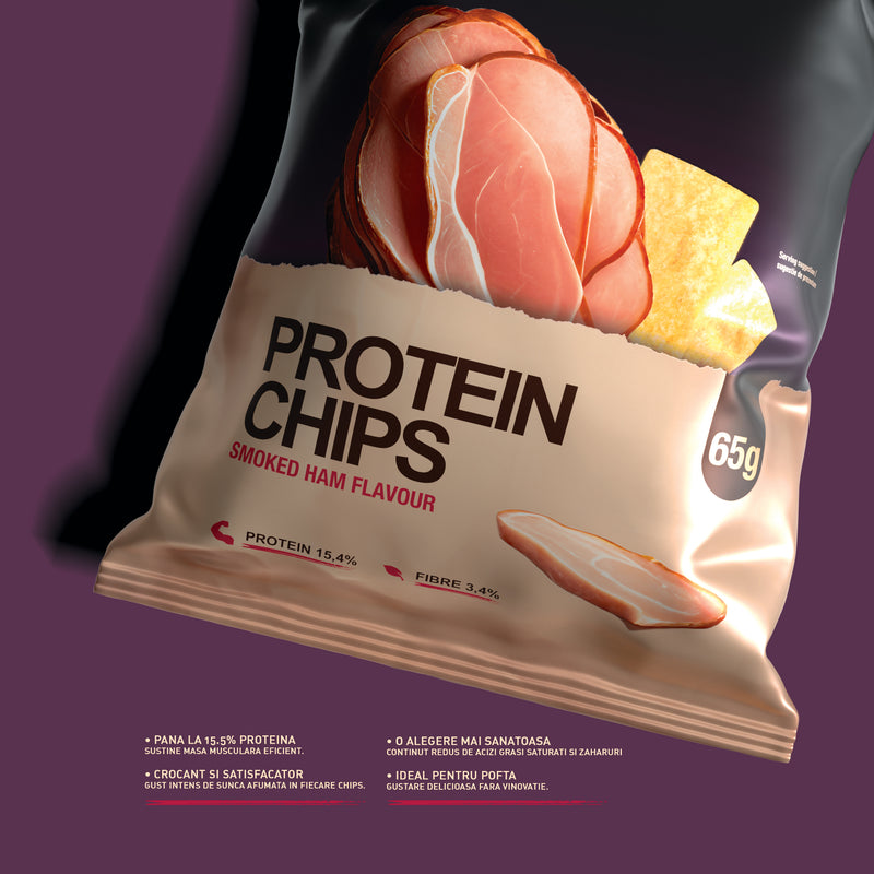 Incarca imaginea in galerie, Protein Chips 65g Genius Nutrition Smoked Ham - Chipsuri proteice crocante, facute din 46% linte cu aroma de sunca afumata.