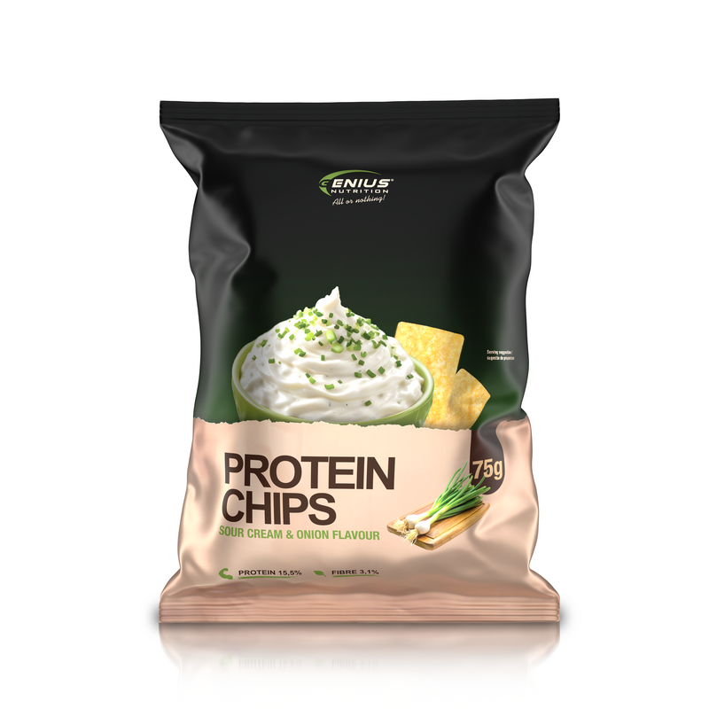 Incarca imaginea in galerie, Protein Chips 75g Genius Nutrition Sour Cream & Onion - Chipsuri proteice crocante, facute din 46% linte cu aroma de smantana si ceapa.