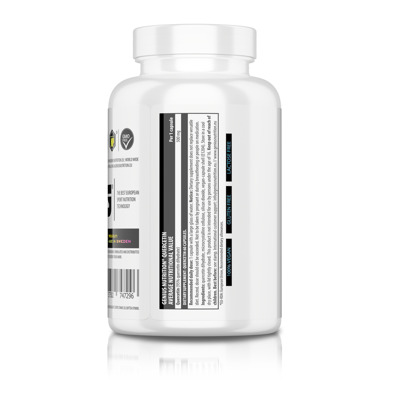 Incarca imaginea in galerie, QUERCETIN 60 caps/60 serv Genius Nutrition - Supliment bioflavonoid natural prezent in concentratii mari in vinul rosu, ceapa si ceai verde. Sustine si echilibreaza sistemul imunitar, stimuland raspunsul natural al corpului la provocarile sezoniere de sanatate cauzate de mediu, cum ar fi simptomele alergiilor.