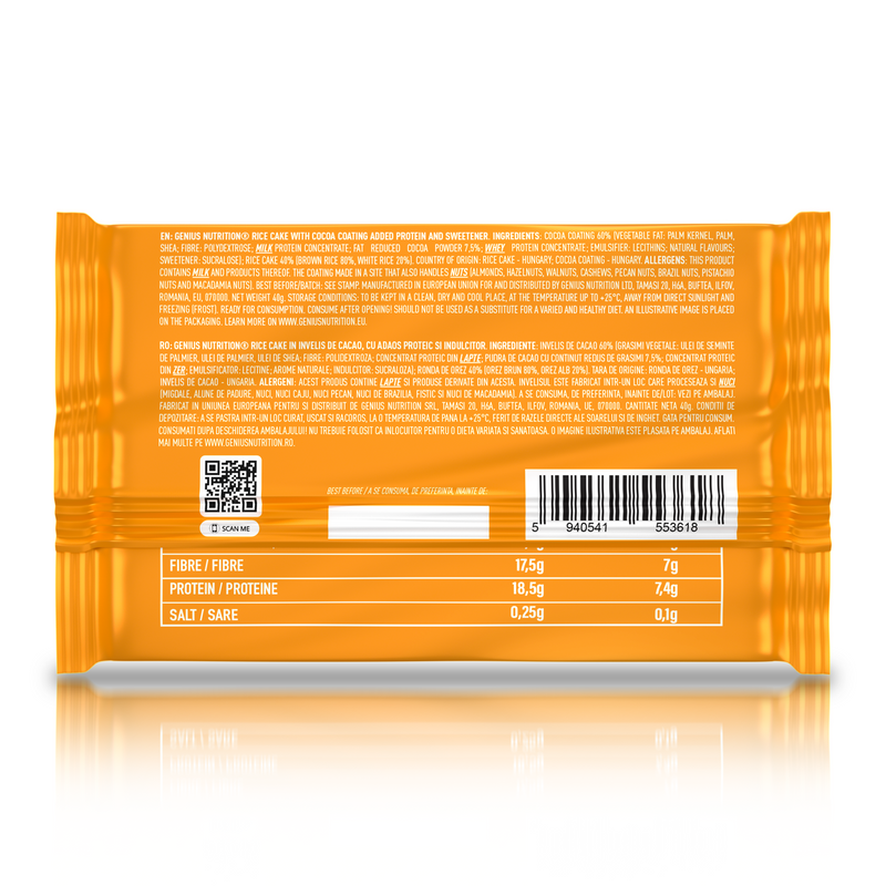 Incarca imaginea in galerie, Rice Cake 40g Genius Nutrition Cacao Coating - Gustare nutritiva, bogata in proteine si fibre cu aroma de cacao.