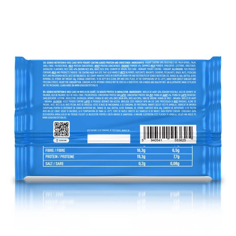 Incarca imaginea in galerie, Rice Cake 40g Genius Nutrition Yogurt Coating - Gustare nutritiva, bogata in proteine si fibre cu aroma de iaurt.