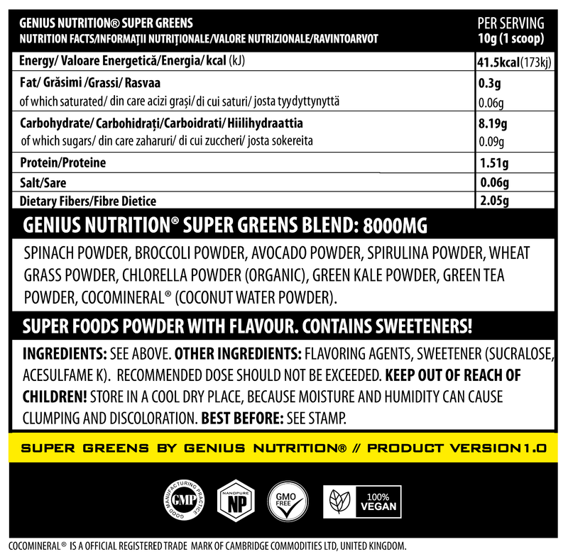 Incarca imaginea in galerie, SUPER GREENS 300g 30 serv Genius Nutrition – Supliment nutritiv bogat in fibre cu micronutrienti si antioxidanti ideal pentru imbunatatirea starii de sanatate si a nivelului de energie