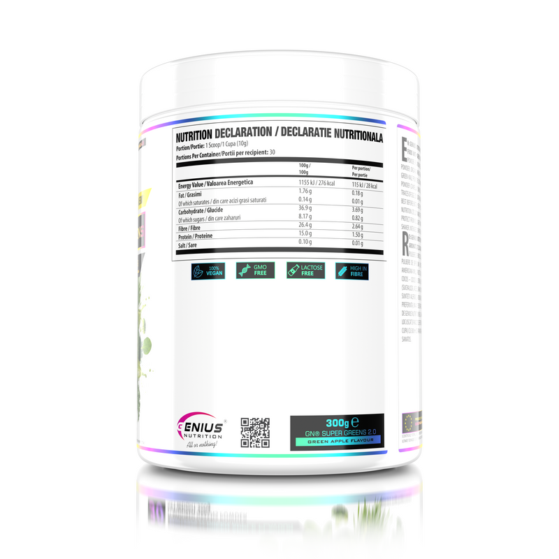 Incarca imaginea in galerie, SUPER GREENS 300g 30 serv Genius Nutrition – Supliment nutritiv bogat in fibre cu micronutrienti si antioxidanti ideal pentru imbunatatirea starii de sanatate si a nivelului de energie cu aroma de green apple