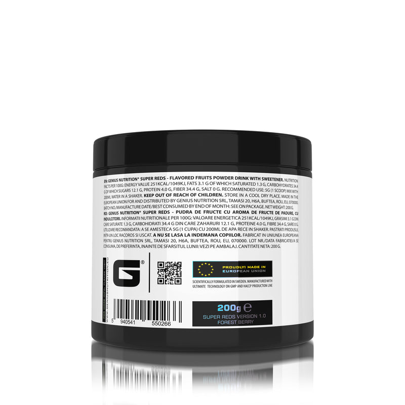 Incarca imaginea in galerie, SUPER REDS 200g 40serv Genius Nutrition – Supliment nutritiv din fructe rosii bogat in fibre cu micronutrienti si antioxidanti ideal pentru imbunatatirea starii de sanatate si a nivelului de energie