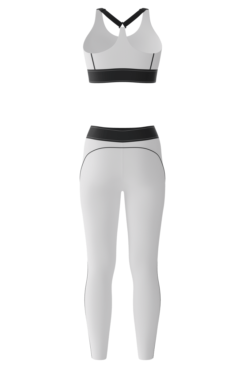 Incarca imaginea in galerie, Set Fitness GENIUS NUTRITION® Alb - Set de colanti si bustiera sport, confectionat din materiale de inalta calitate pentru elasticitate optima si confort superior.