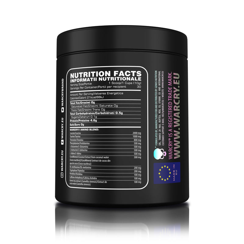 Incarca imaginea in galerie, WARCRY AMINORGY 300g 30serv Genius Nutrition – Supliment cu aminoacizi esentiali, apa de cocos, cofeina si ceai verde pentru recuperare musculara rapida, energie, claritate mentala si rehidratare