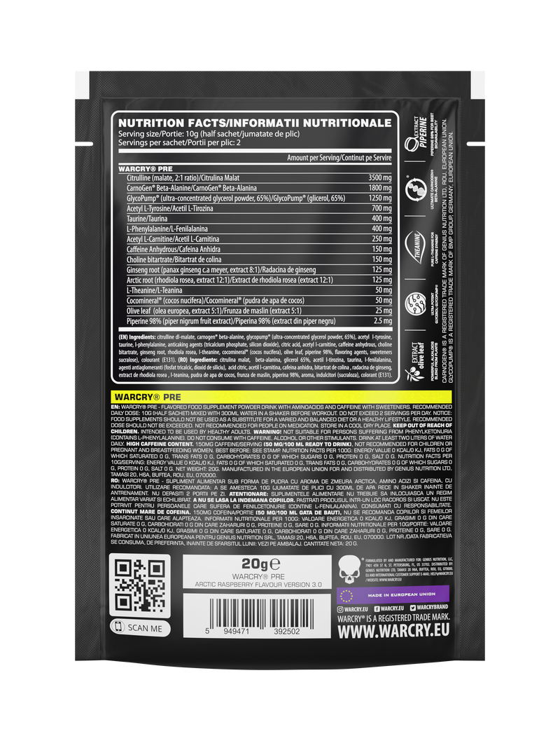 Incarca imaginea in galerie, WARCRY PRE 20g - Supliment pre-workout pentru energie, pompare, anduranta si concentrare, potrivit pentru antrenamente intense