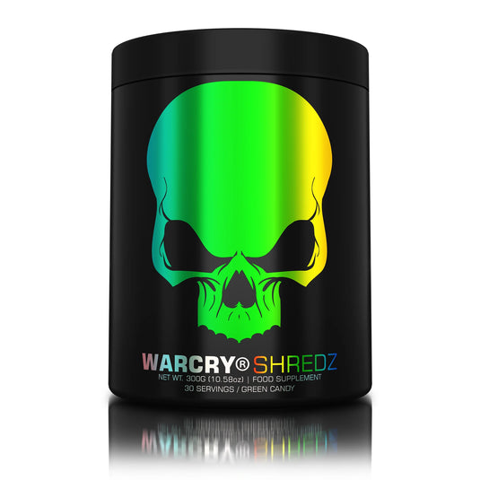 WARCRY SHREDZ 300g 30serv Genius Nutrition – Supliment pre-workout cu efect termogenic pentru energie, pompare intensa, arderea grasimilor, rezistenta crescuta si diminuarea apetitului cu aroma de green candy