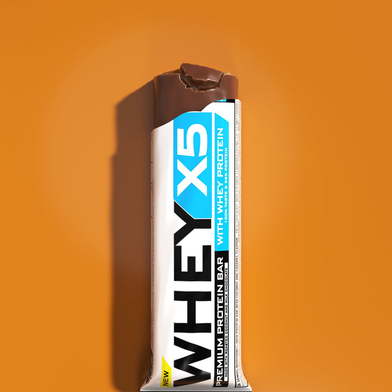Incarca imaginea in galerie, WHEY-X5 PROTEIN BAR 48g Genius Nutrition – Baton proteic, gustare delicioasa pentru mentinerea si dezvoltarea masei musculare cu aroma de cocos & caramel.
