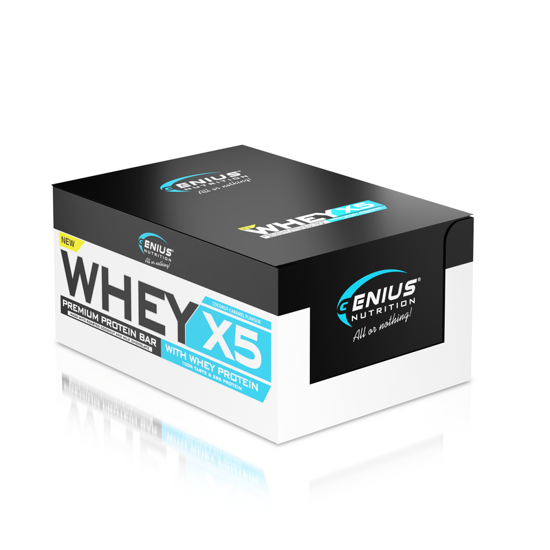 Incarca imaginea in galerie, WHEY-X5 PROTEIN BAR 48g Genius Nutrition – Baton proteic, gustare delicioasa pentru mentinerea si dezvoltarea masei musculare cu aroma de cocos & caramel.