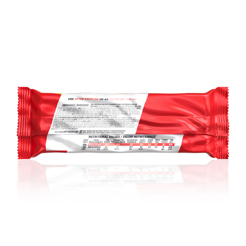 Incarca imaginea in galerie, iBAR NON-GMO 60g Genius Nutrition - Baton proteic pentru mentinerea si dezvoltarea masei musculare cu aroma de capsuni.