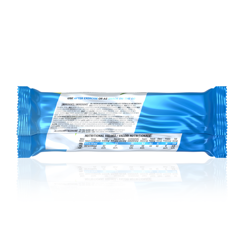 Incarca imaginea in galerie, iBAR NON-GMO 60g Genius Nutrition - Baton proteic pentru mentinerea si dezvoltarea masei musculare cu aroma de Hawaii coconut.