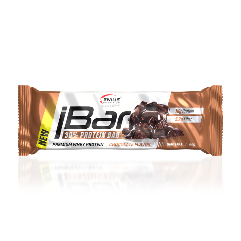 Incarca imaginea in galerie, iBAR NON-GMO 60g Genius Nutrition - Baton proteic pentru mentinerea si dezvoltarea masei musculare cu aroma de ciocolata.