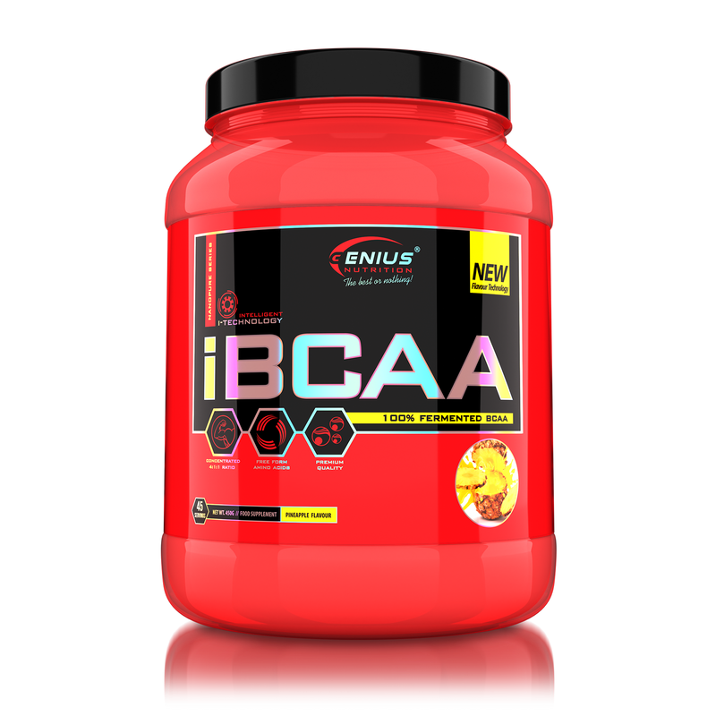 Incarca imaginea in galerie, iBCAA 450g 45 serv Genius Nutrition – Supliment pe baza de aminoacizi BCAA, obtinut prin fermentare naturala din alge, care sustine refacerea si cresterea masei musculare cu aroma de pineapple