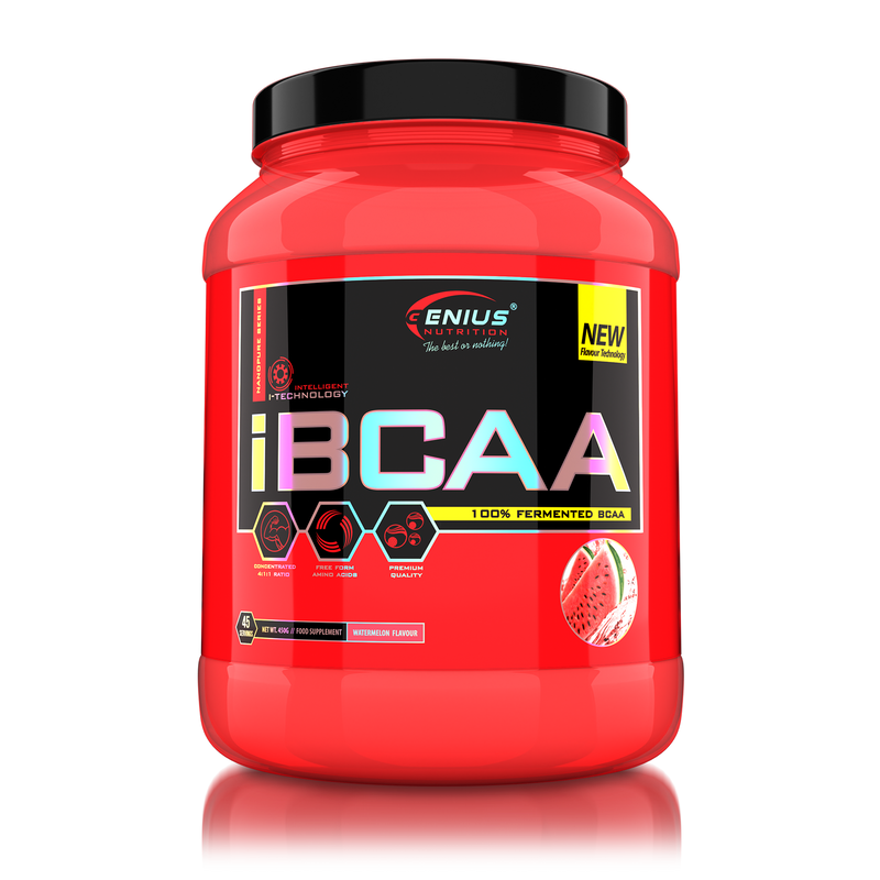 Incarca imaginea in galerie, iBCAA 450g 45 serv Genius Nutrition – Supliment pe baza de aminoacizi BCAA, obtinut prin fermentare naturala din alge, care sustine refacerea si cresterea masei musculare cu aroma de watermelon