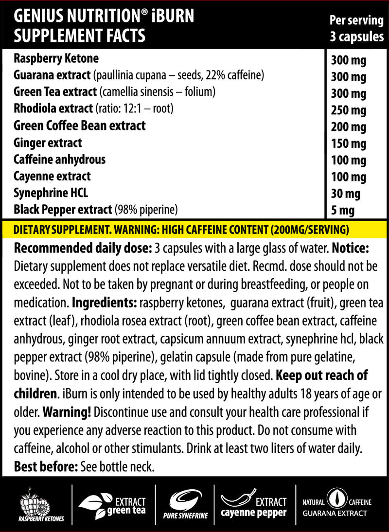 Incarca imaginea in galerie, iBURN 90caps 30serv Genius Nutrition - Supliment pentru arderea grasimilor, accelerarea metabolismului si cresterea nivelului de energie