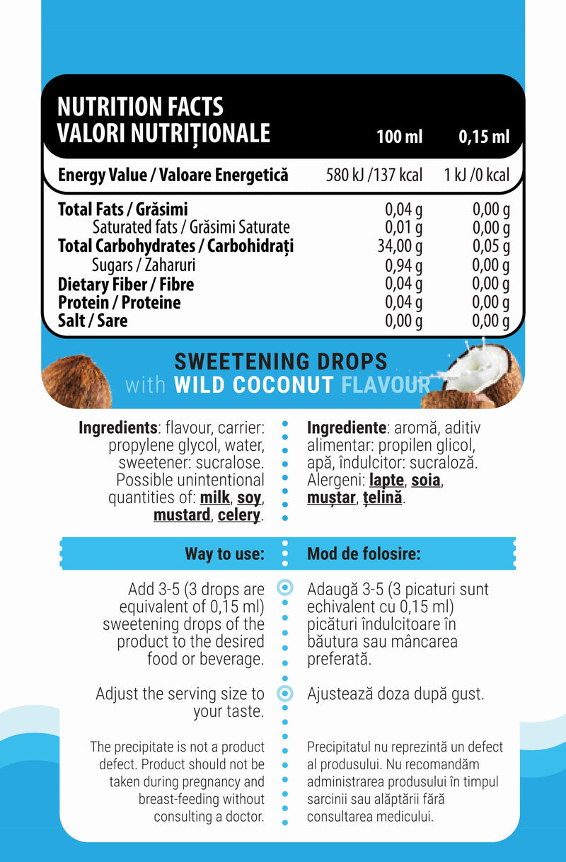 Incarca imaginea in galerie, iDROPS 30ml Wild Coconut - Indulcitor fara calorii, stabil la temperaturi ridicate, ideal pentru gatit si copt, care nu afecteaza nivelul de zahar din sange, potrivit pentru persoanele cu sensibilitate la insulina