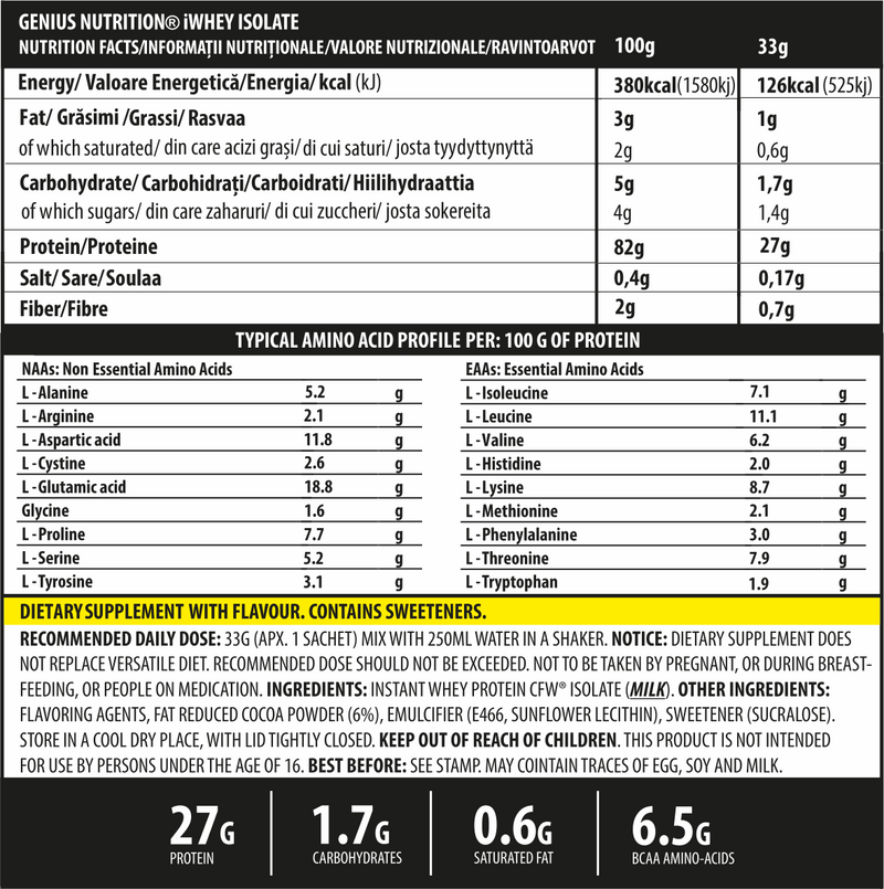 Incarca imaginea in galerie, iWHEY ISOLATE 33g 1serv Genius Nutrition - Supliment proteic din zer cu absortie rapida fara zahar adaugat pentru recuperare si cresterea masei musculare fara tesut adipos obinut prin filtrare naturala