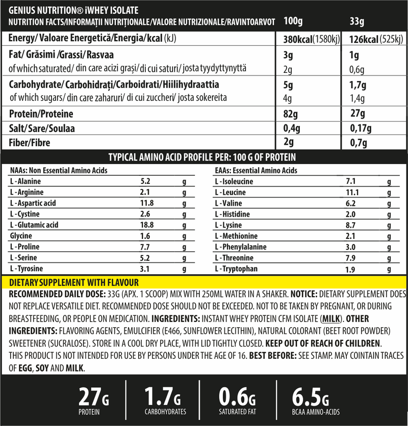 Incarca imaginea in galerie, iWHEY ISOLATE 900g 27serv Genius Nutrition - Supliment proteic din zer cu absorbtie rapida fara zahar adaugat pentru recuperare si cresterea masei musculare fara tesut adipos obinut prin filtrare naturala