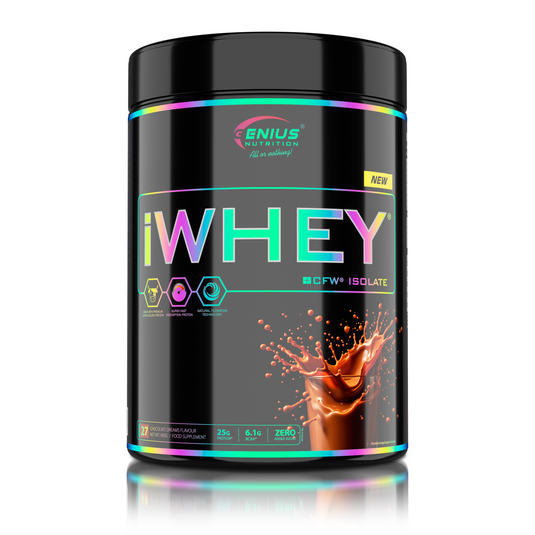 iWHEY ISOLATE 900g 27serv Genius Nutrition - Supliment proteic din zer cu absorbtie rapida fara zahar adaugat pentru recuperare si cresterea masei musculare fara tesut adipos obinut prin filtrare naturala cu aroma de ciocolata.