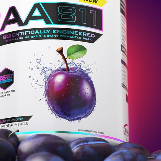 BCAA-811 400g 24serv Genius Nutrition Pruna Suculenta – Supliment pentru refacere musculara pe baza de aminoacizi cu catena ramificata cu adaos de glutamina si taurina.