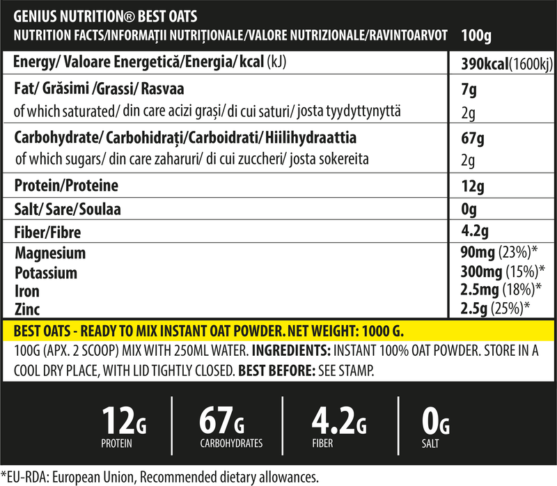 Incarca imaginea in galerie, BESTOATS 1000g Genius Nutrition - Supliment alimentar pe baza de ovaz pudra fara gluten bogat in fibre (Beta Glucan), fara zahar adaugat
