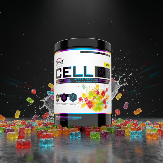 CELL-X7 720g 45serv Genius Nutrition – Supliment cu o formula avansata de creatina, conceput sa sustina cresterea masei musculare, sa sporeasca forta si anduranta, sa stimuleze productia de ATP si sa imbunatateasca hidratarea si volumizarea musculara, cu o absorbtie superioara cu aroma de ursuleti gumati.